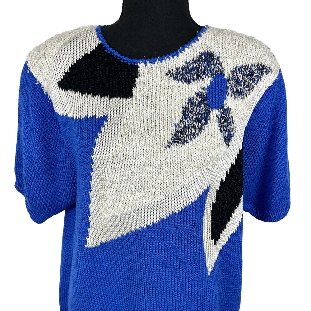 VINTAGE 80s Franco Valeri Short Sleeve Knit Abstract Top